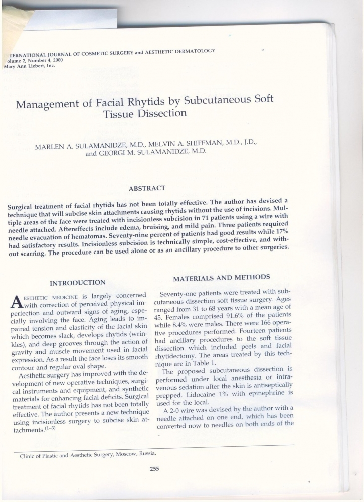 International Journal of Cosmetic Surgery and Aesthetic Dermatology v2, #4, 2000 International Journal of Cosmetic Surgery and Aesthetic Dermatology v2, #4, 2000